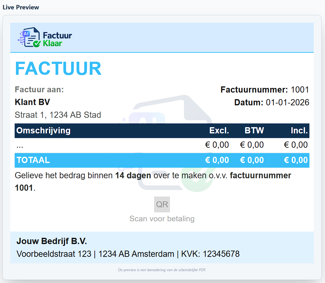 Factuur Klaar Live Preview